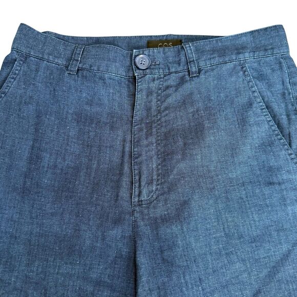 COS Cotton Navy Relaxed Taper Ankle Button Trousers Pants Size 2 Lightweight - Picture 3 of 13